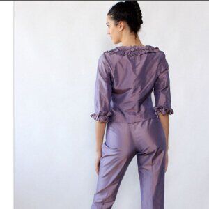 VINTAGE RENATO NUCCI PARIS VIOLET SILK PANTSUIT SIZE 40 (US Small)